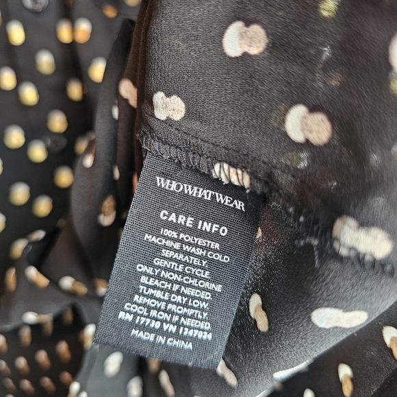 Who What Wear Black Gold Polka Dots Button Down Collared Top Blouse Long Sleeve - Picture 8 of 8